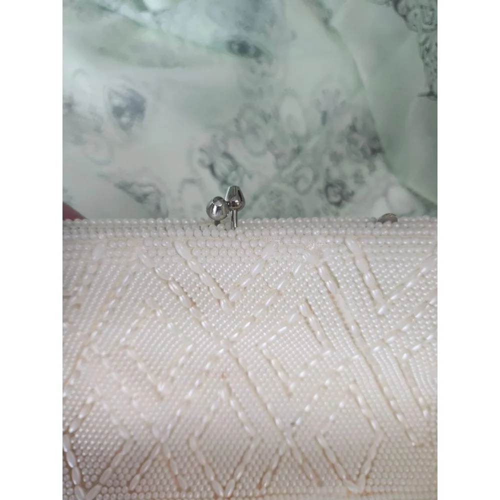 Vintage White Beaded Clutch